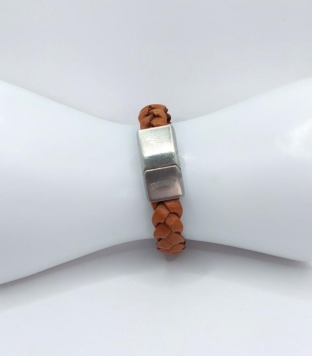 Actual product image Thomss Leather bracelet No.03 Little children's/youth bracelet light brown with stainless steel clasp (16.50 cm, Stainless steel, 100% leather)
