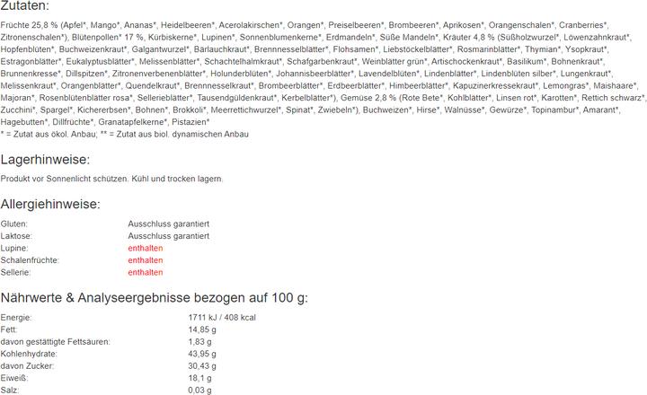 Nährwerte und Zutaten Jentschura WurzelKraft Feingranulat Bio (1 Stück, Granulat, 60 g)