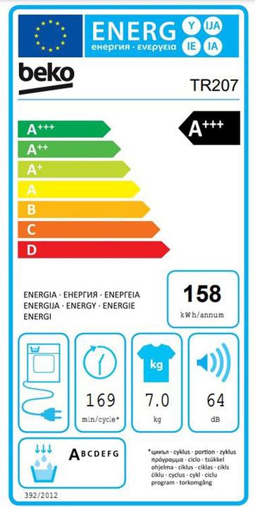 Etichetta energetica Beko Wäschetrockner TR218 (7 kg, A destra)