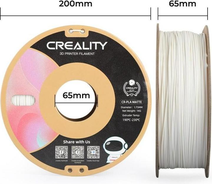 Image du produit Creality CR-PLA Matte 3D printer filament, 1.75 mm, gypsum white (PLA, 1.75 mm, 1000 g, Blanc)