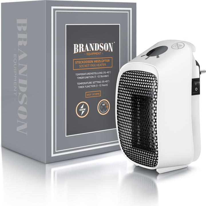 Produktbild Brandson Steckdosen Mini Heizlüfter 400W, Keramikheizlüfter, Badezimmer Mini Heizgerät mit Temperaturregelung (400 W)