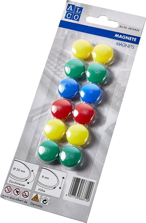 Alco Aimants plats assortis, diamètre : 20 mm (12 x)