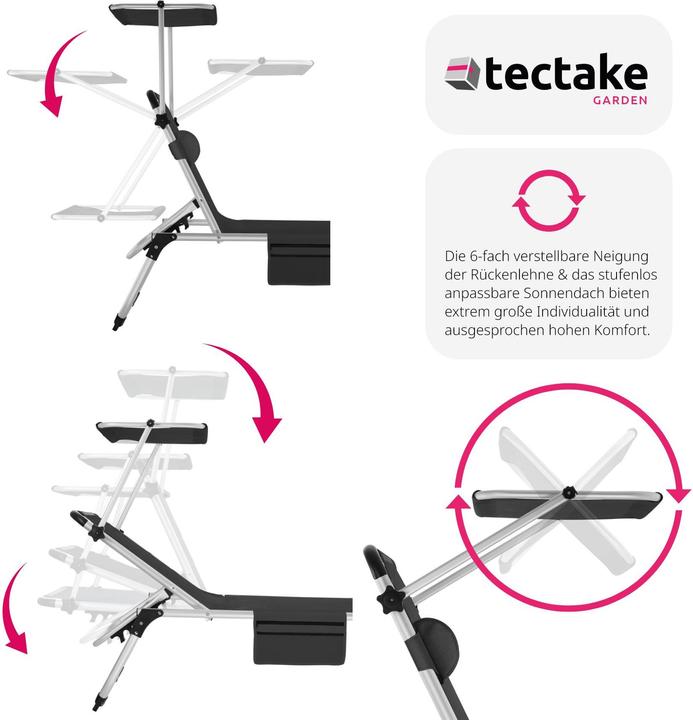 Produktbild tectake Sonnenliege Aurelie aus Aluminium, 6-stufig (218 cm)