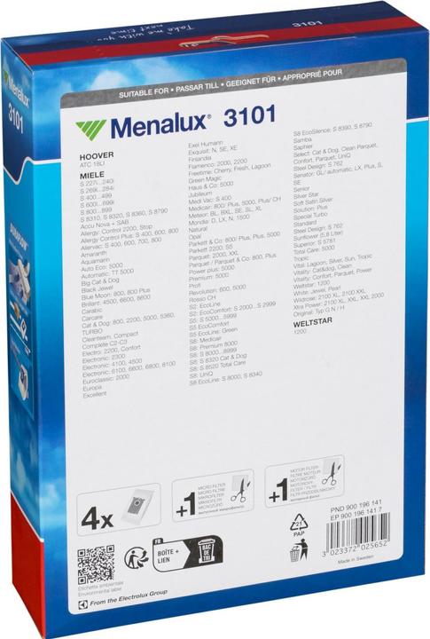 Image du produit Menalux 3101, 4 sacs à poussière synthétiques Duraflow, pour Miele Complete C2, complete C3, type GN (5 x)