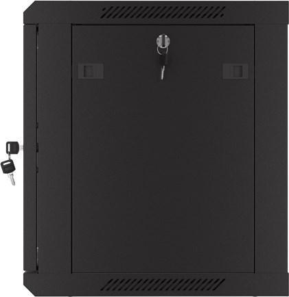 Produktbild Lanberg Nástěnná jednodílná skříň 19", 9U/600x450, (v rozloženém stavu), perforované dveře, černá ( (9 HE, 19 Zoll Rack)
