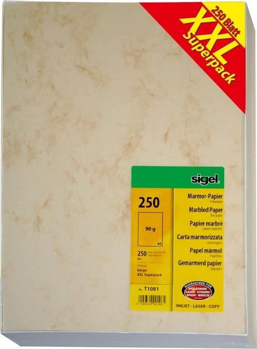 Actual product image Sigel Marble paper "XXL Superpack", A4, 90 gsm, fine paper beige, marbled on both sides (90 g/m², 250 x, A4)