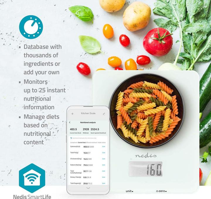 Actual product image Nedis SmartLife kitchen scales Bluetooth® | glass / plastic | white