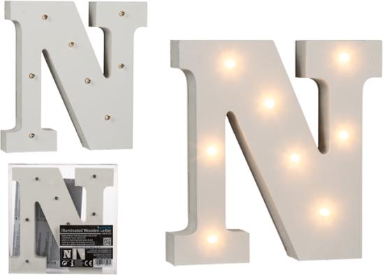 Image du produit Ootb Lettre N en bois illuminée, avec 8 LED, env. 16 cm