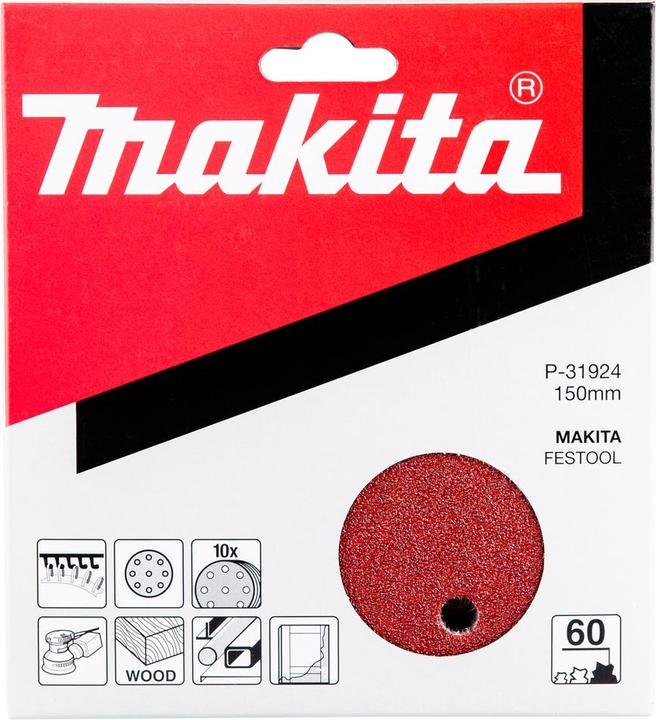 Actual product image Makita Ø 150mm sandpaper Klett grain 60 ( 10 pieces ) (P60)
