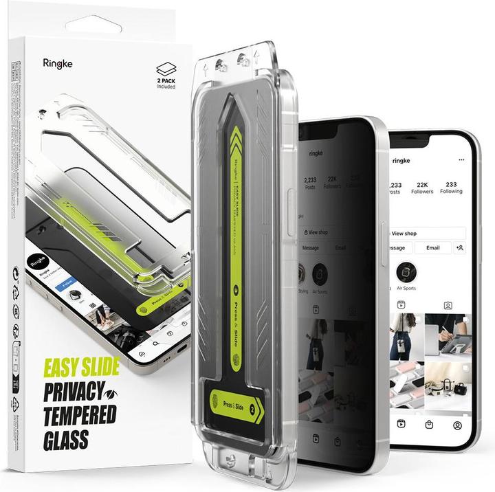 Produktbild Ringke Easy Slide Privacy Glass 2-pack for iPhone 13 / 13 Pro / 14 / 16e (2 Stück, Apple iPhone 16e)