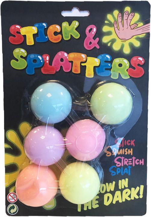 Johntoy Sticky Stretch Globbles Balls Glow in the Dark, 6 pieces
