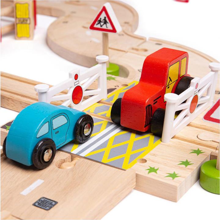 Productafbeelding Bigjigs Houten wegen- en spoorwegset Platteland, 80 st.