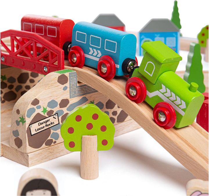 Productafbeelding Bigjigs Houten wegen- en spoorwegset Platteland, 80 st.