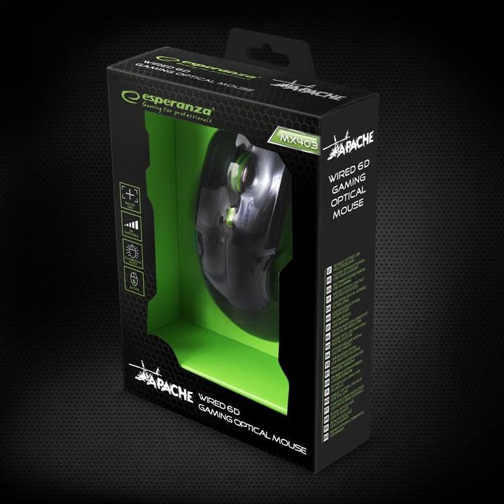 Produktbild Esperanza EGM403G - 5901299925478 EGM403G MX403 APACHE - with cable 6D GAMING Optical mous (Kabelgebunden)