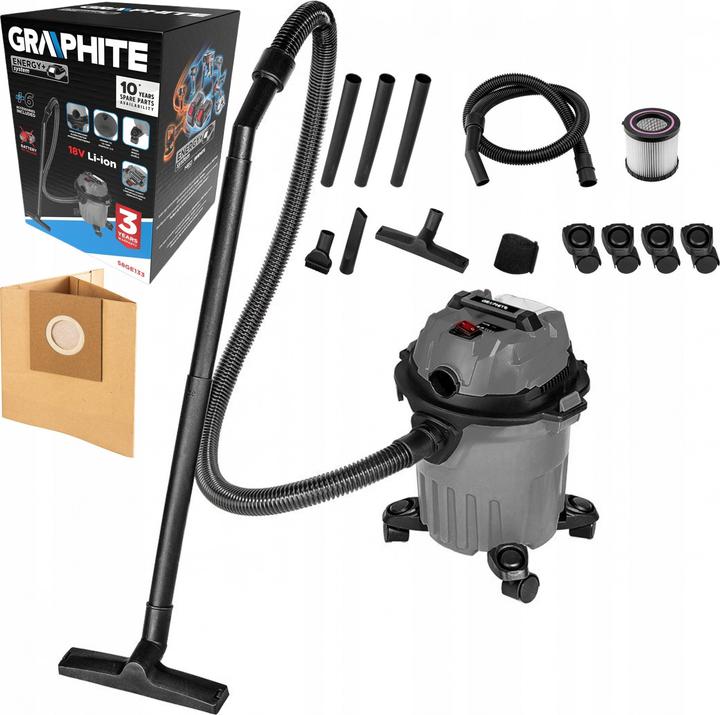 Productafbeelding Graphite Werkplaats stofzuiger Energy+ 18V Li-lon, nat en droog, 12L tank (Nat-droog stofzuiger)