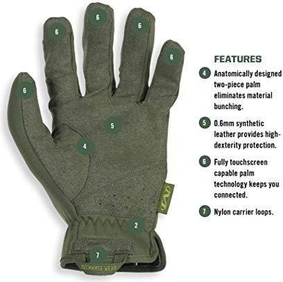 Actual product image Mechanix Wear Gloves Mechanix FastFit® Olive Drab, green size 11 / XL. Wrinkled cuff, faux leather, TrekDry® (11, XL)