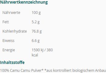 Valori nutrizionali e ingredienti Sembrador Camu Camu in polvere Fairtrade Organic (1 Pezzo/i, Polvere, 214 g)