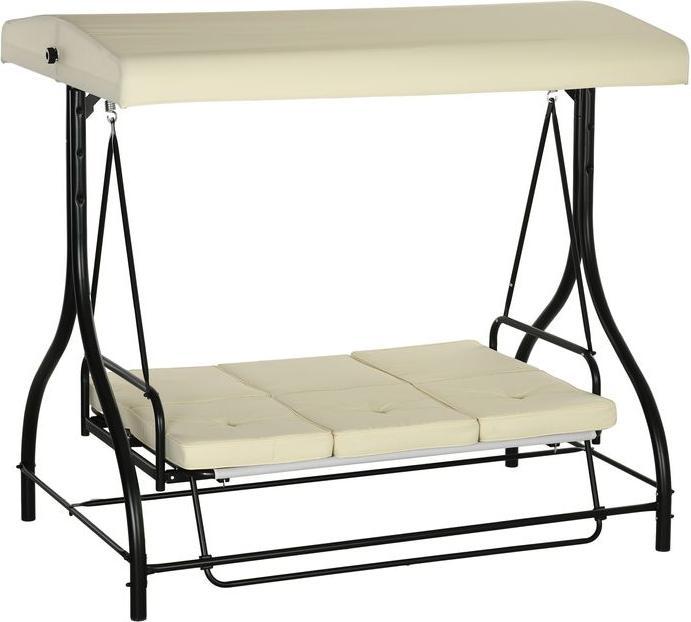 Swisshandel24 2in1 Hollywoodschaukel mit Liegefunktion 3-Sitzer, bis 240kg, 195x117x175 cm, Beige
