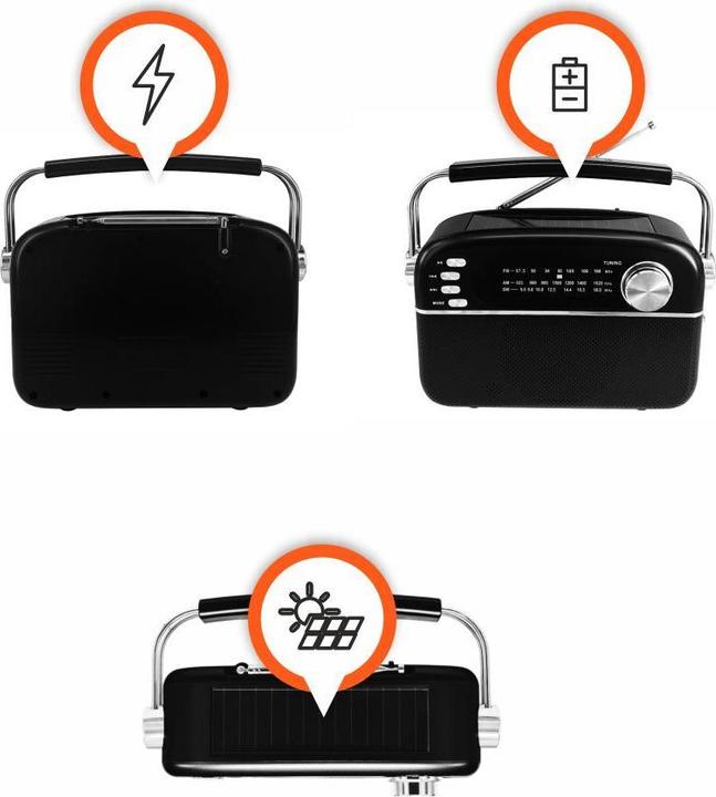 Actual product image Manta FM/AW/SW portable radio with solar panel (AM, FM, Bluetooth)