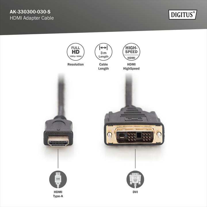 Productafbeelding Digitus HDMI (type A) - DVI (3 m, DVI)