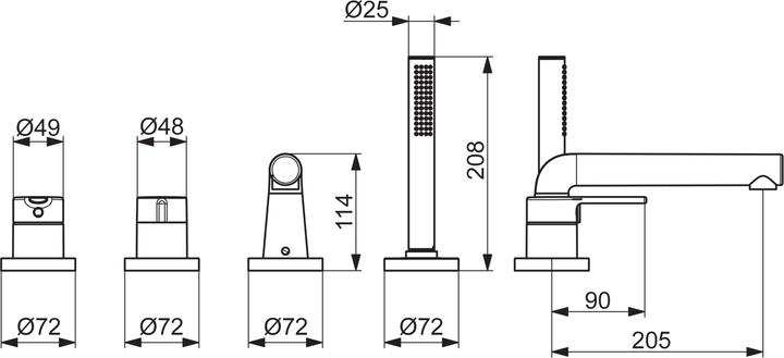 Actual product image Hansa HANSADESIGNO Style bath mixer, 4-hole, projection 190mm, 53122063
