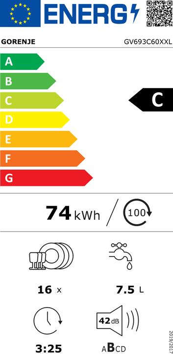 Energy Label Gorenje GV693C60XXL 60 cm built-in dishwasher