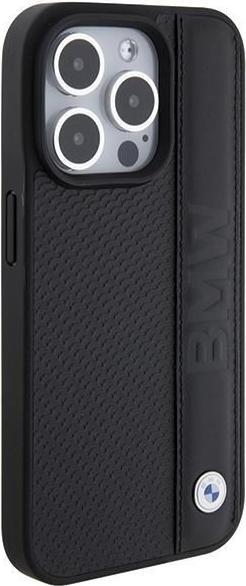 Actual product image BMW BMHCP15L22RDPK iPhone 15 Pro 6.1" czarny/black hardcase Leather Textured & Stripe (Apple iPhone 15 Pro)