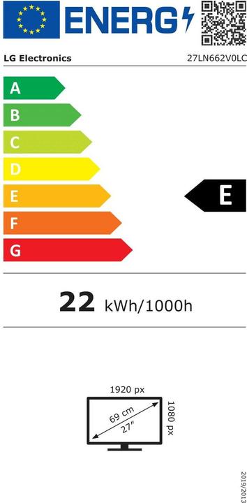 Energie-Label LG Hotel TV 27LN662V (27", LED, WXGA)