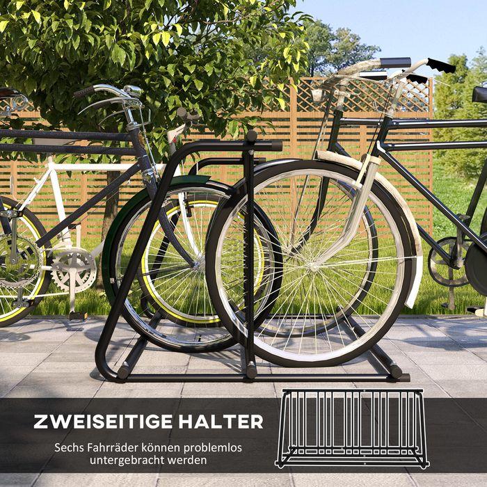 Produktbild Swisshandel24 Fahrradständer für 4 Fahrräder, wetterbeständig, zusätzliche Halterung, 155x100x75cm, Schwarz