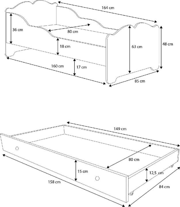 Produktbild ADRK Furniture Doppelbett mit Matratzen XIMENA II BALLERINA WITH UNICORN 160x80 (160 x 80 cm)