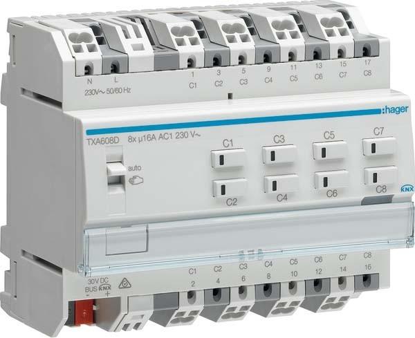Produktbild Hager Schalt-/Jalousieaktor TXA608D 8/4fach KNX easy 16A C-Last (Schaltaktor)