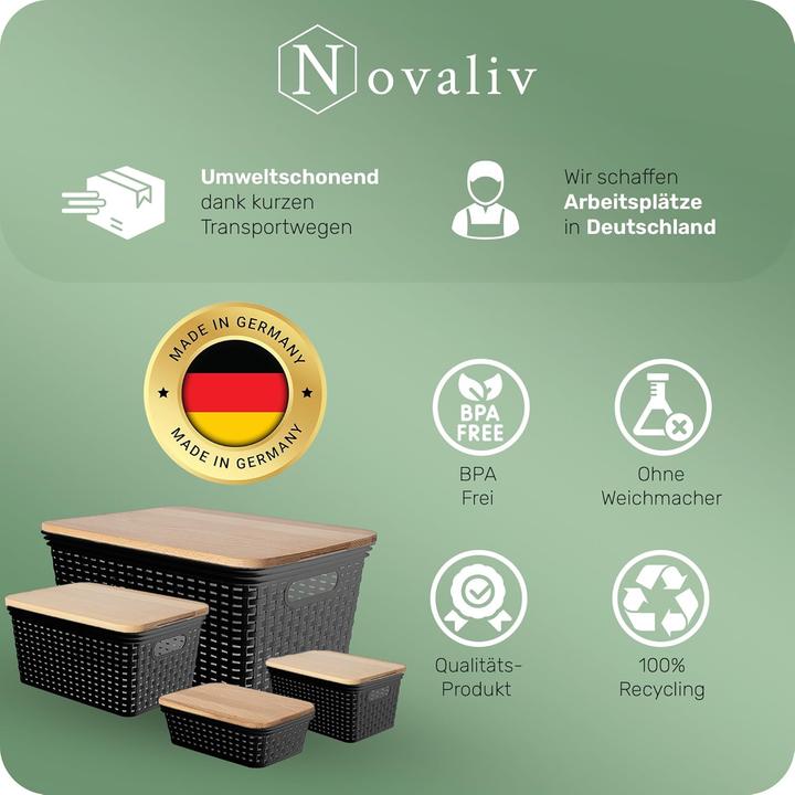 Image du produit Novaliv 3er Set Aufbewahrungsbox mit Deckel Küche 5L Schwarz Kunststoff Rattan-Optik Küche Aufbewahr (5 l)