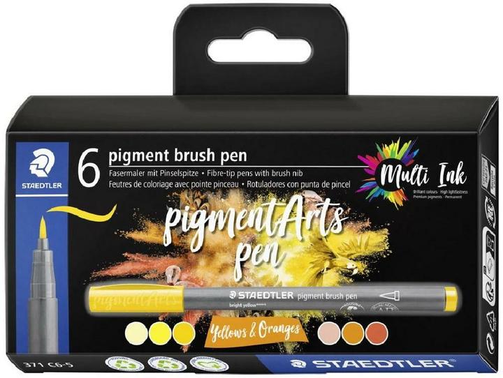 Actual product image Staedtler Fibre-tip pens Pigment Arts Brush Pen Yellows & Oranges (Yellow, 6 x)