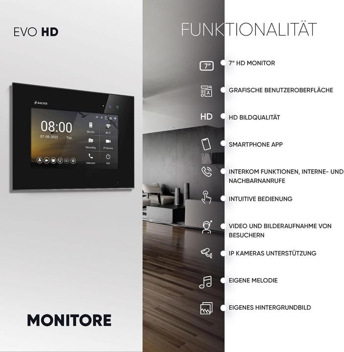 Immagine prodotto Balter EVO-HD Video-Türsprechanlage mit Fingerprint für 4-Familienhaus (App, Cablato)