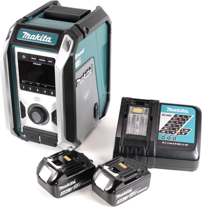 Actual product image Makita DMR 115 RF cordless construction site radio 12V - 18V Bluetooth DAB+ IP65 + 2x rechargeable battery
