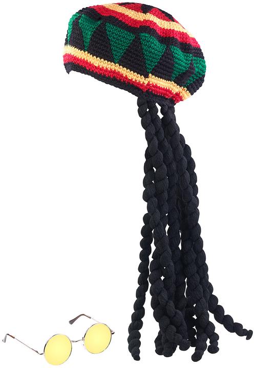 Produktbild Infactory Jamaika-Mütze mit Dreadlocks & Brille (One Size)