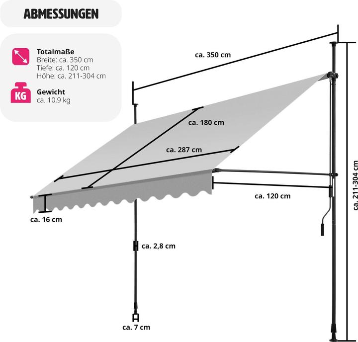 Actual product image tectake Store à pince sans perçage avec manivelle, réglable en hauteur (3.50 m)