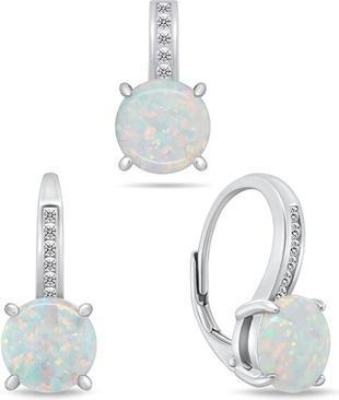 Brilio Silver - Timeless opal jewelry set SET246W (earrings. pendant)