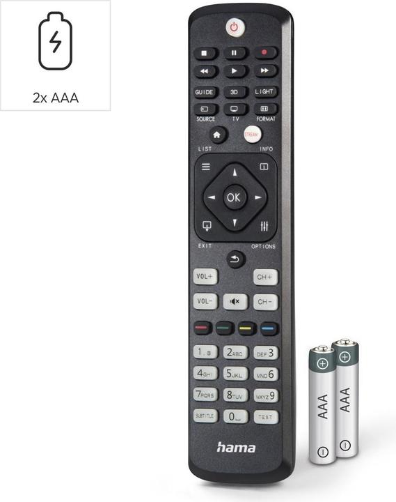 Produktbild Hama Universal-Fernbedienung für Philips TVs, IR, lernfähig, leuchtende Tasten (Universal Fernbedienung, Infrarot)