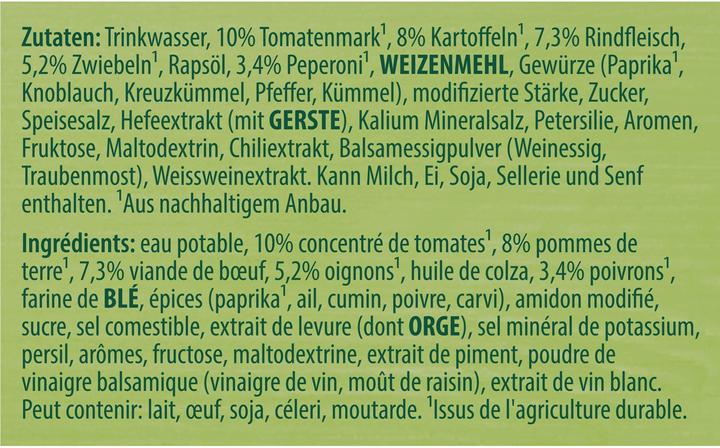Nutritional values and ingredients Knorr Hungarian goulash soup bag, rich goulash soup, for reheating quickly prepared (570 ml)