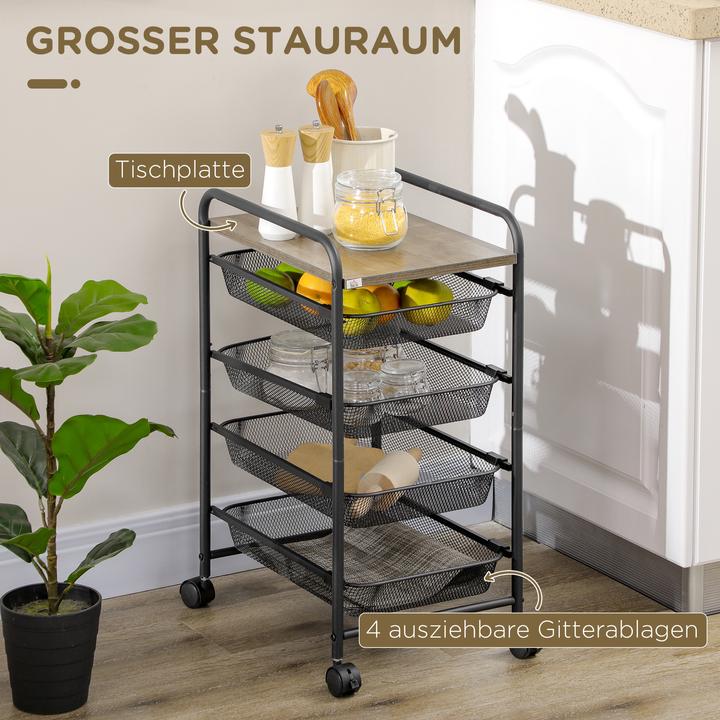 Actual product image Homcom Trolley with 4 baskets and one shelf