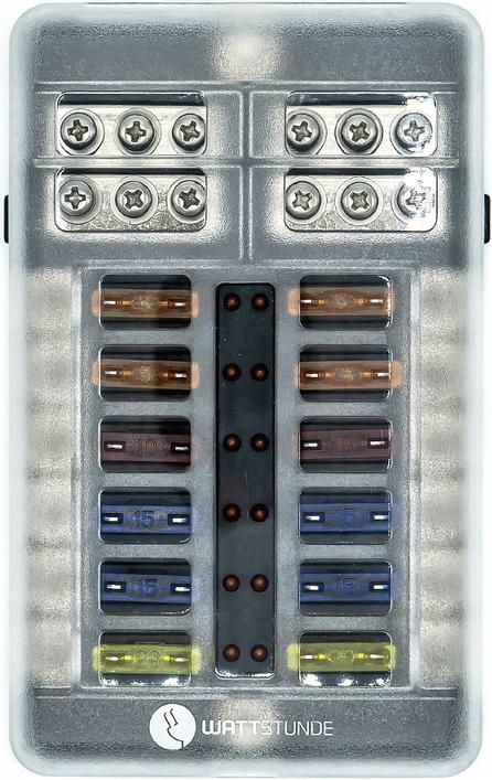 Produktbild Wattstunde Plus Distributor 12 mit je 4x 5A, 10A, 15A, 20A Flachsicherungen