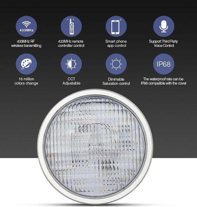 Actual product image Milight 27W Wireless LED Pool Light RGB+KW/WW 24V PAR-56 (2600 lm, IP68)