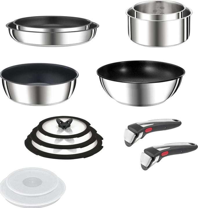 Produktbild Tefal Ingenio Preference On 13-teiliges Set (24 cm, Wok Pfanne, Pfannenset + Topfset, Kochtopf, Bratpfanne, Stielkasserolle, Edelstahl)