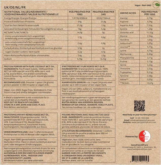 Nährwerte und Zutaten Go-Keto MCT Pulver Protein Shake (1 Stück, Pulver, 400 g)