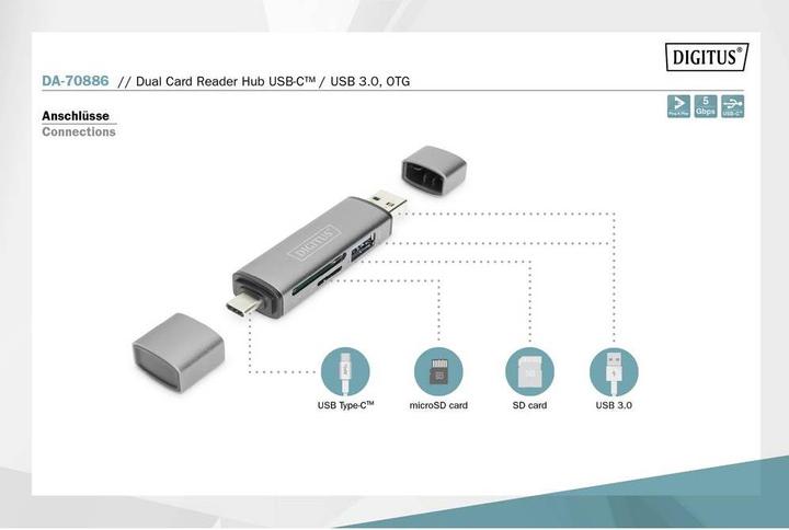 Produktbild Digitus Dual Card Reader Hub (USB 3.0, USB 2.0)