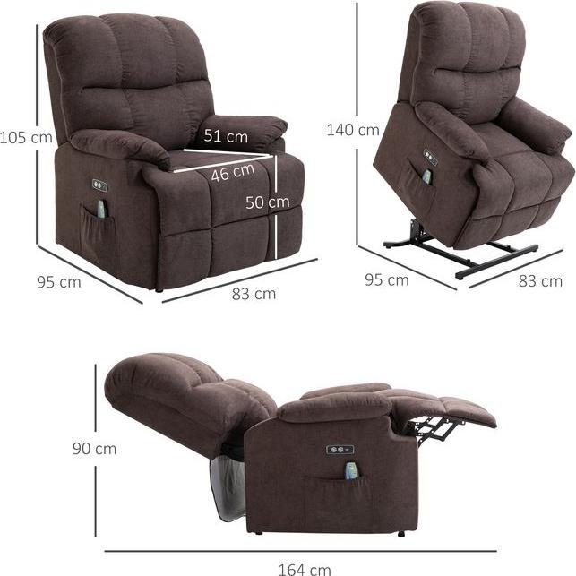 Produktbild Swisshandel24 Massagesessel mit Aufstehhilfe, Wärme, USB-Fernbedienung, Braun 83x95x105cm