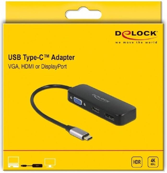 Produktbild Delock USB Type-C™ Adapter zu VGA / HDMI / DisplayPort 4K 60 Hz (USB Typ-C, HDMI, 16 cm)
