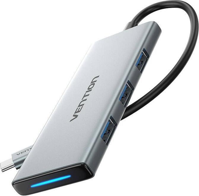 Actual product image Vention USB-C to HDMI, 3x USB 3.0, SD, TF, PD Hub TOPHB 0.15m Grey (USB-C, 4 Ports)