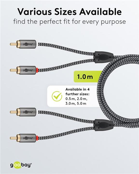 Produktbild Goobay Stereo-Cinchkabel, 1 m, Sharkskin Grey (1 m, Cinch)